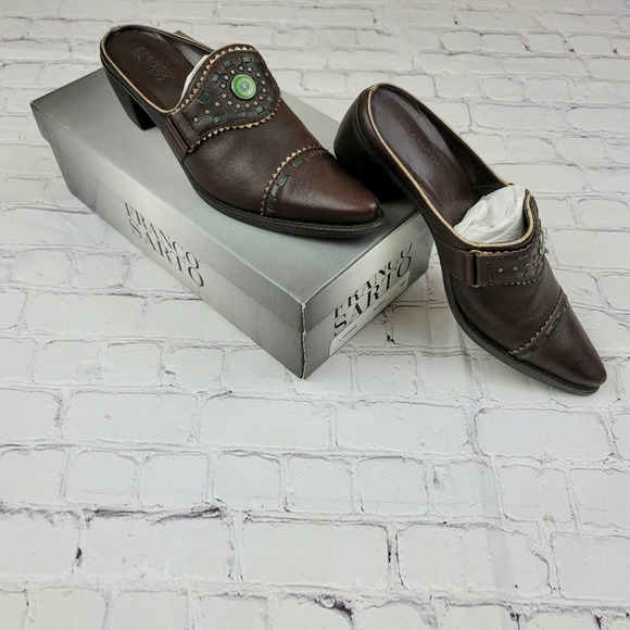 Franco Sarto L Sordid Moro Brown Leather Upper Slip On Jeweled Mule Size 8M - Picture 1 of 11